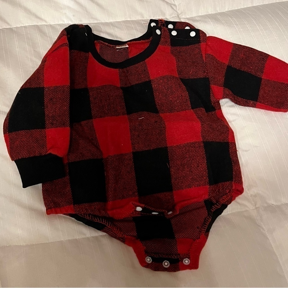 Baby Boy Girl Plaid Flannel Romper Sweatshirt Onesie Crewneck Oversized Long Sle